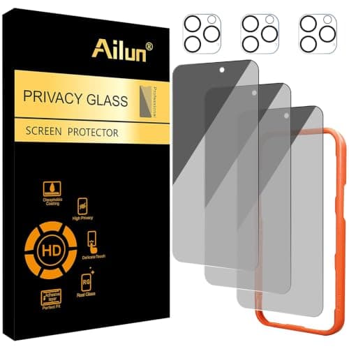Ailun 3Pack Privacy Screen Protector for iPhone 16 Pro Max [6.9 inch]+3Pack Camera Lens Protector,Dynamic Island Compatible,Anti Spy Tempered Glass[9H Hardness]-HD