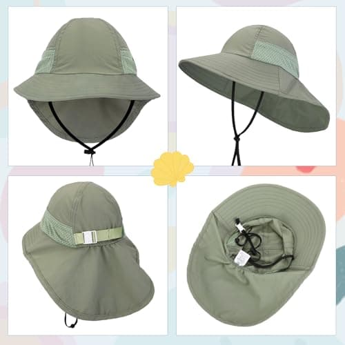 scenicamp 2 Pack Kids Sun Hat with Neck Flap, UV Protection 50+ Wide Brim Summer Beach Hat for Toddler Boys Girls, Outdoor Play Swimming Gardening and Hiking(White,Green) — view 4