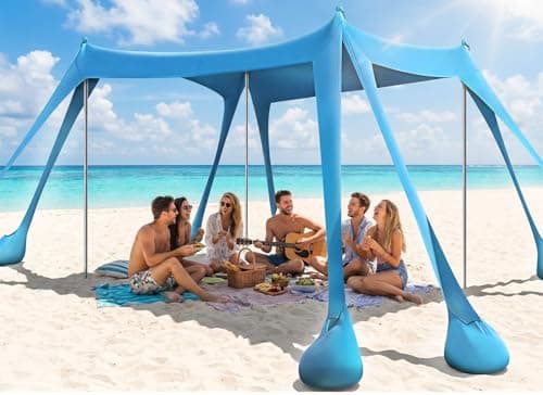 Beach Tent, UPF 50+ Sun Shelter with 8 Sandbags, Sand Shovels, Ground Pegs & Stability Poles – Portable Shade Canopy for Camping, Fishing, Backyard Fun, or Picnics (Sky Blue)