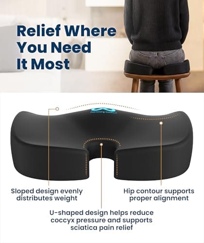 Everlasting Comfort Doctor Recommended Memory Foam Seat Cushion for Office Chairs & Car - Ergonomic Office Desk Accessories - Cushions for Tailbone Pain Relief, Sciatica (Black, Large) — view 2