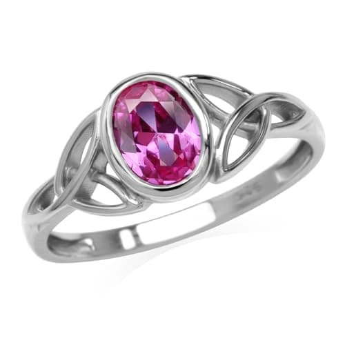 Silvershake Created Pink Tourmaline White Gold Plated 925 Sterling Silver Triquetra Celtic Knot Ring Size 4.5