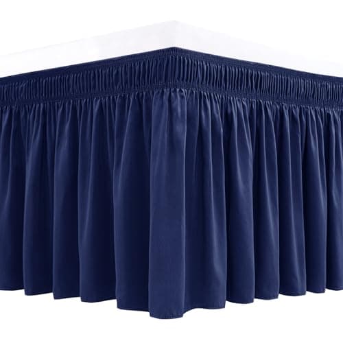 Biscaynebay Wrap Around Bed Skirts for Twin & Twin XL Beds 15" Drop, Navy Adjustable Elastic Dust Ruffles Easy Fit Wrinkle & Fade Resistant Silky Luxurious Fabric Machine Washable