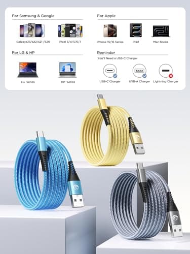 USB C Cable 10FT 3Pack Fast Charging Nylon Braided Long Type C Charger Cable for Samsung Galaxy S24 S23 S22 S21 S10 S9 S8 A02s A03s A11 A12 A13 A14 A21 A22 A32 A42 A53, Tablet, LG, Moto, TCL — view 5