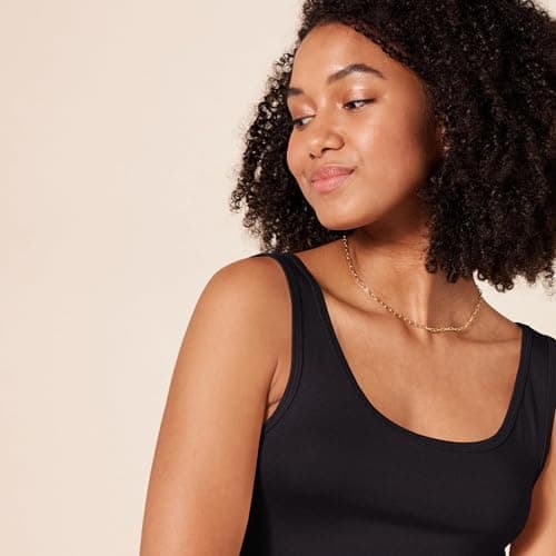 Amazon Essentials Women's Slim-Fit Ribbed Scoop Neck Tank Tops, Pack of 2, Black, Medium — view 4