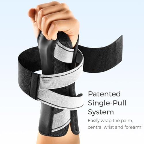 FREETOO Carpal Tunnel Wrist Brace Pro, Single-Pull Wrist Support for Sleeping with S Shape Splint, Lightweight Hand Brace for Women Men, Tendonitis, Arthritis Pain Relief, Black/Light Gray(Right,S/M) — view 4