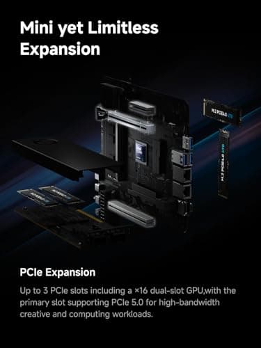 MINISFORUM MS-02 Ultra Mini Workstation PC, Intel Core Ultra 9 285HX (24C/24T, up to 5.5GHz), PCIe 5.0 x16, 4× DDR5 Slots, 4× M.2 Slots, USB4 v2 80Gbps, Dual 25GbE+10GbE+2.5GbE, Wi-Fi 7, 350W PSU — view 4