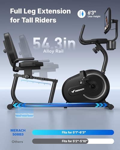 MERACH Recumbent Exercise Bike for Home with 15.6" Display Screen, Smart Bluetooth and Exclusive App Connectivity, Magnetic Stationary Bike for Riders up to 6.3" — view 5