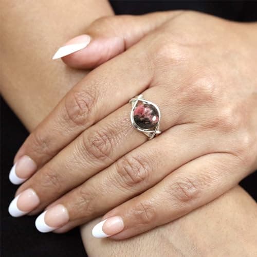 JEWELOPORIUM Pink Rhodonite Silver Ring Size 6.5, 925 Sterling Silver Ring for Women, Genuine Round Gemstone Handmade Jewelry — view 2