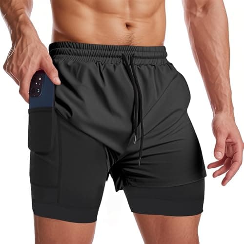 Muscle Killer Men's 2 in 1 Running Shorts Quick Dry Gym Athletic Shorts with Liner Workout Short for Men with Pockets Black