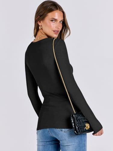 ANRABESS Women Long Sleeve Shirts Rib Knit Slim Fit Tops Basic Tee 2025 Fall Outfits Casual T-Shirt Underscrubs Layer Clothes Black Medium — view 4