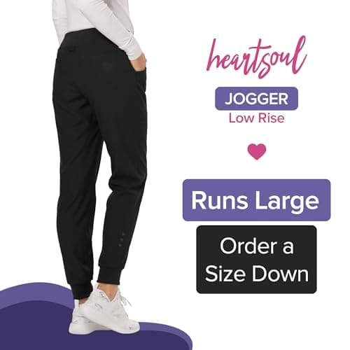 HeartSoul Women's Medical Scrub Jogger Pants Contemporary fit Drawstring Waistband Jogger with 5 Pockets - HS030, 2XL, Black