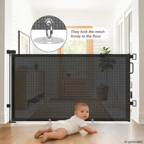 Retractable Baby Gates for Doorways, 58" Extra Wide Mesh Child Dog Gate for Stairs, 34" Tall Toddler Pet Gate Indoor and Outdoor, Easy Install, Essential for Home Safety, Black — view 5