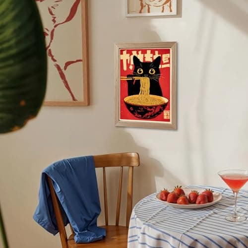Framed Cat Ramen Print Posters Japanese Kitchen Canvas Wall Art Japandi Wall Decor Minimalist Painting Dining Room Picture Wall Decor for Home — view 6