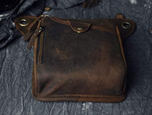 Le'aokuu Mens Genuine Leather Riding Hip Bum Waist Pack Drop Leg Cross Over Bag (0 Dark Brown) — view 5