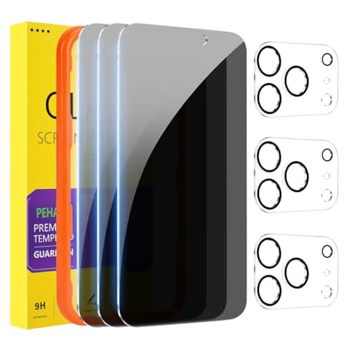 PEHAEL 3+3 Pack for iPhone 17 Pro Max Privacy Screen Protector with Camera Lens Protector Full Coverage Anti-Spy Tempered Glass Film 9H Hardness Easy Installation Bubble Free [6.9 inch]