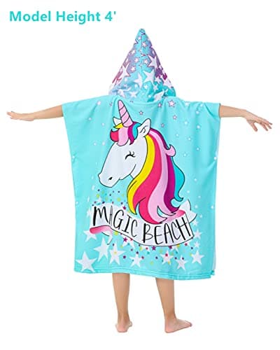 Athaelay Unicorn Poncho Towel for Girls Ultra Soft Swimsuit Cover-ups for Ages 3 to 10 Years Big Kids Bath Beach and Pool