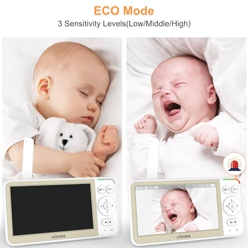 VTimes Baby Monitor No WiFi, 5" Screen Video Baby Monitor with 32Hr Battery, Pan-Tilt-Zoom Camera, VOX Mode, Two-Way Audio, Night Vision, Temperature Display, Lullabies, 1000ft Long Range — view 3