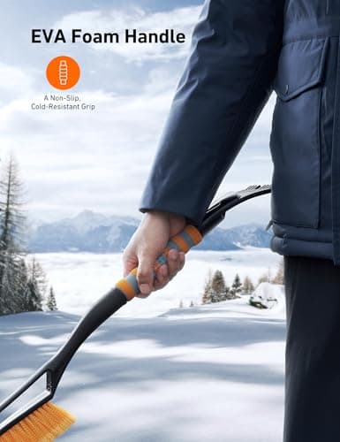 AstroAI 27" Snow Brush and Ice Scrapers for Car Windshield, Detachable Snow Scrapers with Ergonomic Foam Grip for Cars, Trucks, SUVs (Heavy Duty ABS, PVC Brush, Orange) — view 4