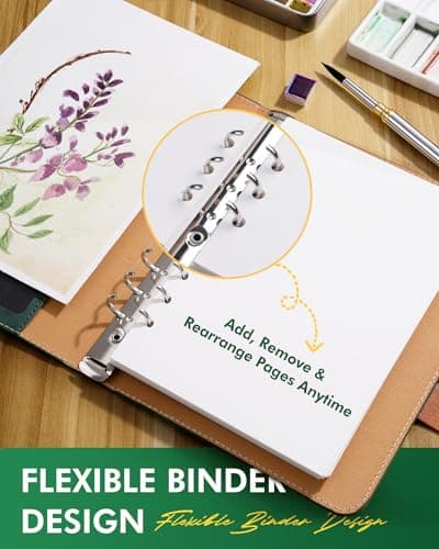 Fuumuui Watercolour Journal 6.5"x9.1", 100% Cotton Watercolour Paper Pad 140LB/300GSM, Cold Pressed 20 Sheets Travel Watercolor Sketchbook with Travel Brush for Art Painting, Drawing, Mixed Media — view 2