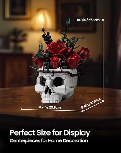 iATOM Skull Roses Flower Bouquet Building Set, Botanical Collection Kit for Adult Women, Birthday Gifts for Mothers Day for Her/Girlfriend/Mom/Wife/Couple, Goth Horror Skeleton Pot Home Table Decor — view 4