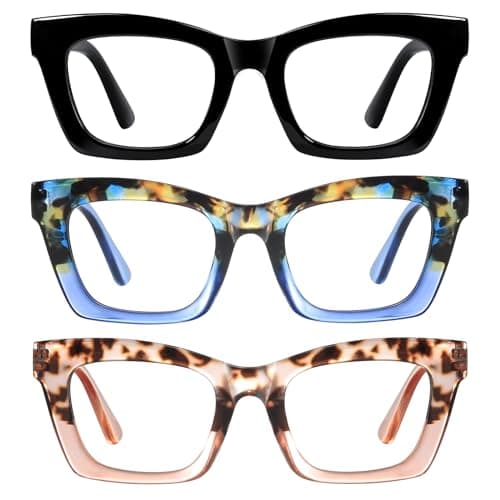 XXZQRYHN Reading Glasses for Women - Square Fashion Readers for Women Blue Light Blocking with Spring Hinge (Mix7, 2.00x)