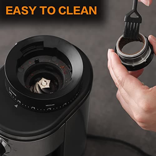 Ollygrin Burr Coffee Grinder, Electric Conical Coffee Bean Grinder With 30 Adjustable Grind Settings For 2-12 Cups, Sliver & Black — view 5