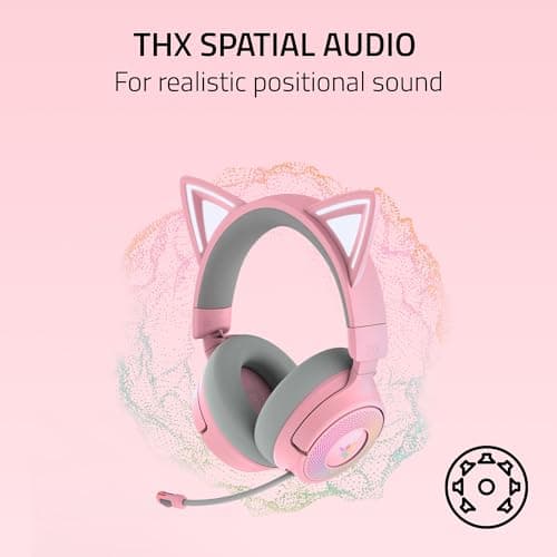 Razer Kraken Kitty V3 Pro Wireless RGB Gaming Headset: Chroma RGB Kitty Ears - 2.4 GHz, Bluetooth 5.3, USB A - Super Wideband Mic - 40mm Drivers - THX Spatial Audio - Comfortable Ear Cushions - Pink — view 5