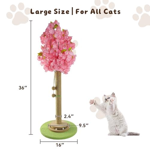 Purrsign Cherry Blossom Cat Scratching Post, 91 cm Tall Natural Sisal Sturdy Base Tower with Interactive Trackball Toy for Indoor Kittens & Large Felines, Japanese Aesthetic Floral Furniture Decor — view 3