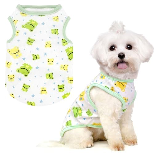 PETCARE Cartoon Dog Shirts for Small Dogs Cute Dog Clothes Green Frog Tshirt Soft Cotton Puppy Pajamas Breathable Sleeveless Pet Tank Top Spring Summer Dogs Clothes for Chihuahua Yorkie Shih Tzu