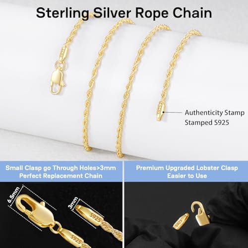 Girluky 14K Gold Plated Chain Necklace for Women, 1.5MM Rope Chains 14K Gold Plated Chain for Women Sturdy & Durable Women's Chains Necklace 18 Inch — view 2