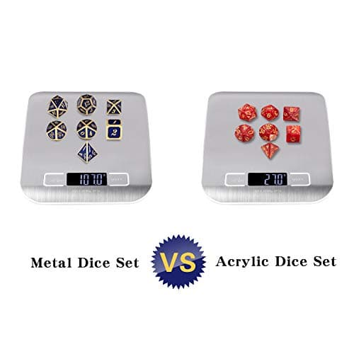 DNDND Heavy Polyhedral Metal Dice Set with Metal Box, 7-die Shiny Blue Surface with Golden Number for RPG,Dungeons and Dragons,Pathfinder,Shadowrun,D&D,Role Palying Game and Math Teaching — view 7