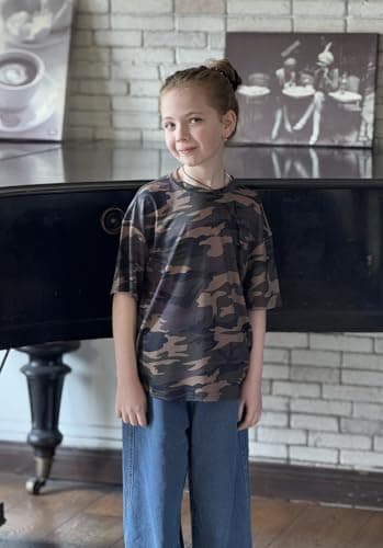 Arshiner Girls Camo Shirts Short Sleeve Casual Oversized Clothes for Girls Crewneck Soft Girl Loose Fit Shirts for Kids Camo 7-8 Years — view 2