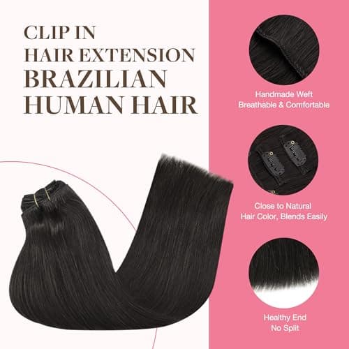 GOO GOO Clip in Hair Extensions Human Hair, 18in 150g 9Pcs, #1B Natural Black, Hair Extensions for Women, Clip-In — view 2