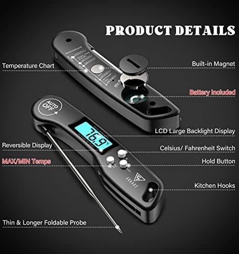 DOQAUS Digital Meat Thermometer - Instant Read Food Thermometer with Backlight & Reversible Display for Cooking Turkey Grill BBQ Oven Candy Kitchen Essentials — view 6