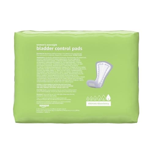 Amazon Basics Incontinence Pads for Women, Postpartum Pads, Bladder Control, Overnight Absorbency, Fresh Protection, Unscented, 30 Count