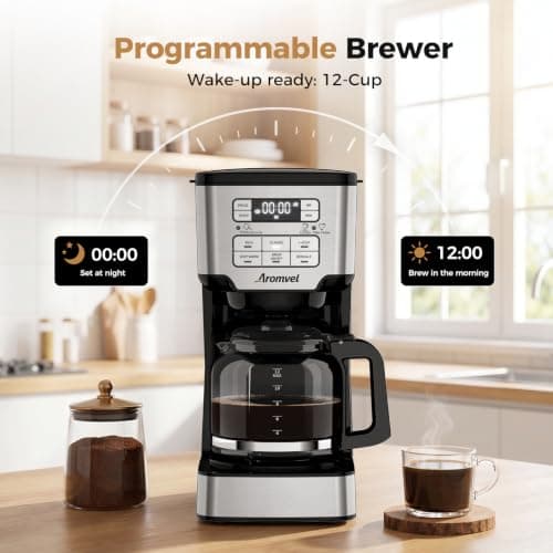 Aromvel 12-Cup Drip Coffee Maker Programmable, Adjustable Brew Strength