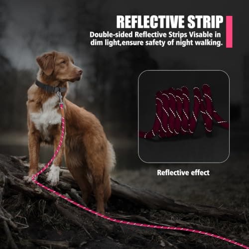 lynxking Long Dog Leash Reflective 15ft 30ft 50ft Check Cord Training Lead Padded Handle Heavy Duty Rope for Puppy Small Medium Large Dogs (Pink, 30ft x 3/8inch) — view 3