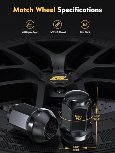 MIKKUPPA M12x1.5 Lug Nuts - Replacement for 2006-2020 Fusion, 2000-2023 Focus, 2001-2023 Escape Aftermarket Wheel - 20pcs Black Closed End Lug Nuts