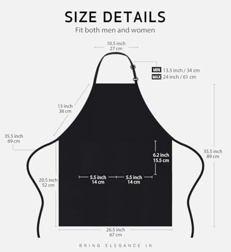 Syntus Adjustable Bib Apron with 2 Pockets Cooking Kitchen Aprons for Women Men Chef, Basic Black 2 Polyester