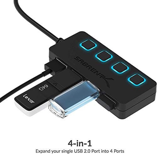 SABRENT 4 Port USB 2.0 Data Hub with Individual LED lit Power Switches [Charging NOT Supported] for Mac & PC (HB-UMLS) — view 2