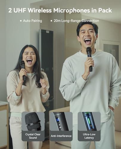 GKD60 Karaoke Machine with 2 Wireless Microphones for Adults, Portable Bluetooth Party Speaker, 500W Peak Power PA System with LED Disco Lights, 6.5'' Speaker Big Sound, 8000mAh Battery for Outdoor — view 4