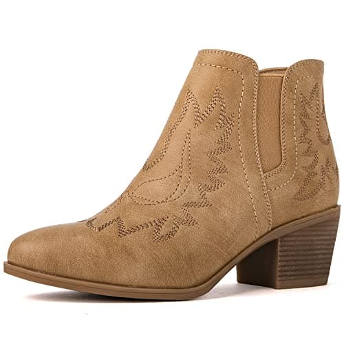 GLOBALWIN Women's Pull On Ankle Boots The Western Cowboy Cowgirl Boots, 21yy01 Khaki, 8.5
