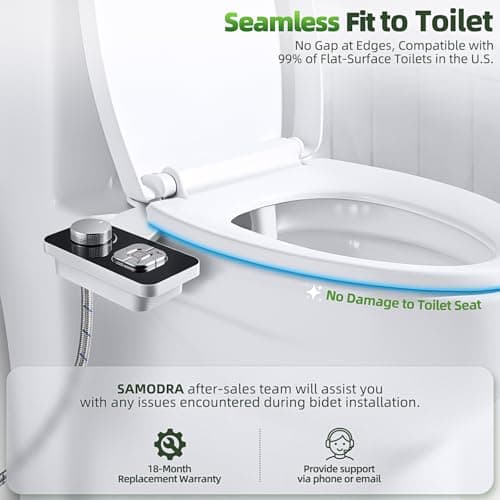 SAMODRA Bidet Attachment - Non-Electric Cold Water Bidet Toilet Seat Attachment with Pressure Controls,Retractable Self-Cleaning Dual Nozzles for Frontal & Rear Wash - Black — view 3