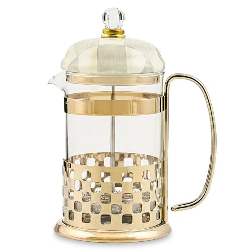 MACKENZIE-CHILDS Coffee French Press, Gray-and-White Sterling Check
