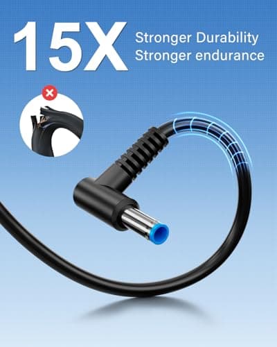 Charger Compatible with HP Laptop Computer 65W 45W Smart Blue Tip 4.5mm | Compatible with HP Pavilion x360 14/15/17, Envy 13/15, EliteBook ProBook Chromebook Stream Spectre |19.5V 3.33A 710412-001 — view 3