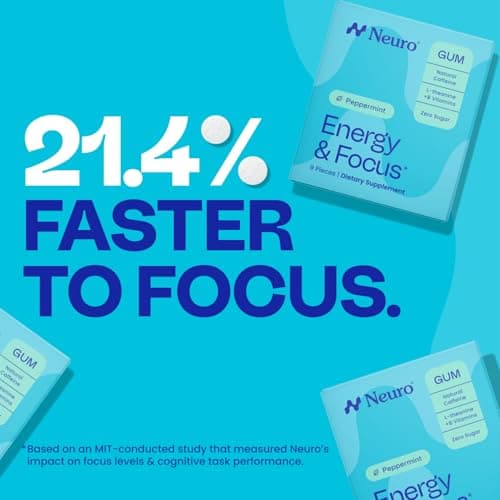 Neuro Energy & Focus Gum - Caffeine Gum with 40mg Natural Caffeine & L-Theanine - Nootropic Energy Supplement with B Vitamins - Sugar Free, Vegan - Peppermint, 90ct — view 5