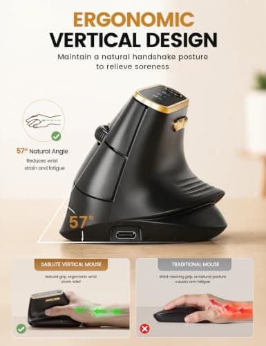 SABLUTE MAM4 Vertical Wireless Mouse, Ergonomic Design Multi-Device Bluetooth (USB-A/C) for Laptop & Mac/PC, Silent Programmable Mouse for M/L Hands, 8K DPI, Ultra-Fast Scrolling, 30 Days Battery Life — view 4