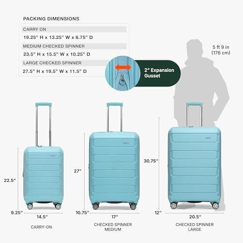 Traveler's Choice Pagosa Hardshell Expandable Luggage with Spinner Wheels, Baby Blue, 22-Inch Carry-on — view 3