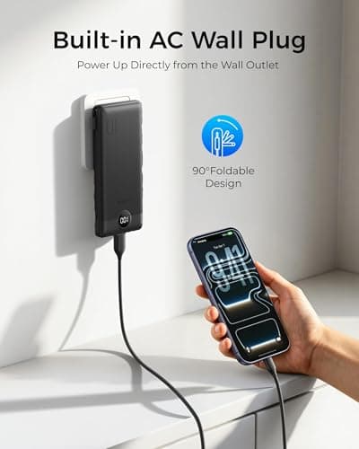 VEGER Portable Charger with Built in Cables&Wall Plug, 10000mAh Power Bank