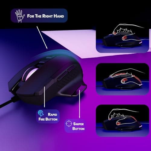Wired Mouse for Gaming – USB Computer Mouse with 8 Programmable Buttons, 6 Adjustable DPI , Mechanical Switches, Rapid Fire & Sniper Buttons, Compatible with PC and Laptop – Black (Wicked Widow) — view 3